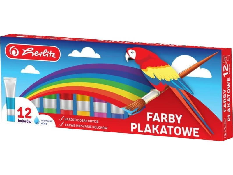 Farby plakatowe Herlitz w tubie 12 kolorów 30ml-122383