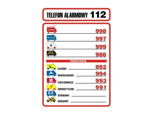 Tabliczka DA001 BU PN 14,8x21cm Telefony alarmowe