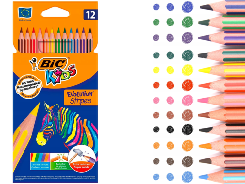 Kredki ołówkowe Bic Kids Evolution Stripes NEW 12 kolorów