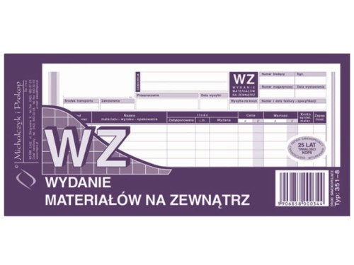 Wydanie materiałów na zewnątrz WZ Mipro 1/3 A4 351-8 
