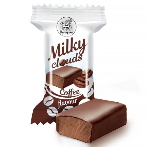 Cukierki galaretki MILKY CLOUDS 1,0kg mleczna chmurka pianka kawowa w polewie kakaowej pakowane pojedynczo