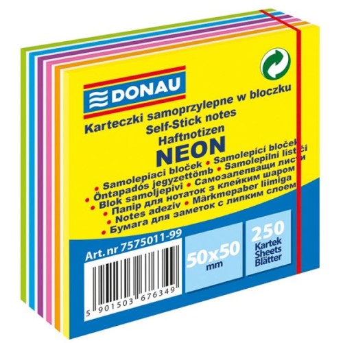 Notes samoprzylepny 50x50mm 250 kartek neon-pastel mix kolorów DONAU