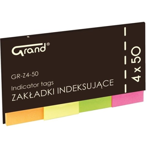 Zakładki indeksujące 20x50 mm papierowe neon 4x50 szt. GRAND FR-Z4-50 /150-1418/