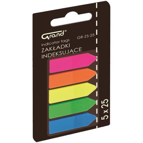 Zakładki indeksujące 12x45mm PP neon "strzałki" 5x25szt. GRAND GR-Z-25 /150-1417/