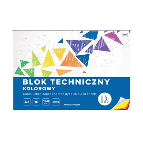 Blok techniczny kolorowy A3/160g 10 kartek barwiony w masie INTERDRUK 1szt. /BLTA3K/