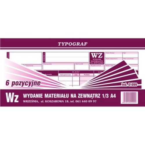 Druk "WZ" 1/3 A4 6-pozycyjne TYPOGRAF /1099/