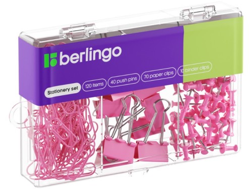 Zestaw Berlingo 40 pinzek, 70 spinaczy, 10 klipów różowy