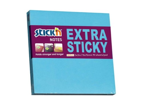 Karteczki samoprzylepne Stick'n Extra Sticky 76x76mm 90 kartek niebieski neon