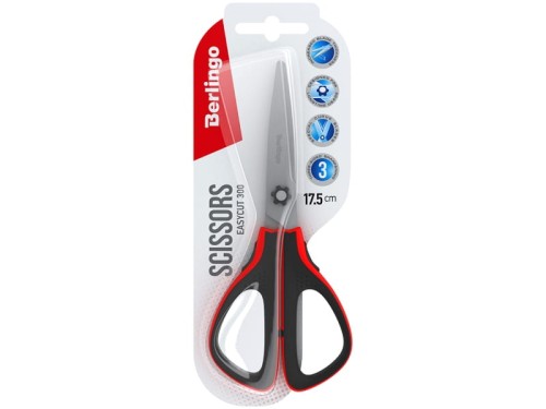 Nożyczki biurowe Berlingo Easycut 300 soft grip 17,5cm czerwone