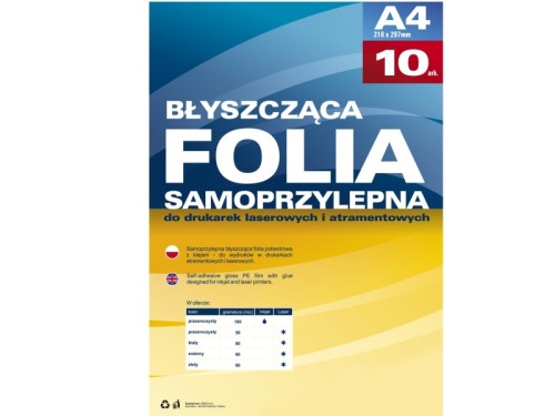 Folia do drukarek laserowych Argo samoprzylepna A4 50 mic 10 sztuk