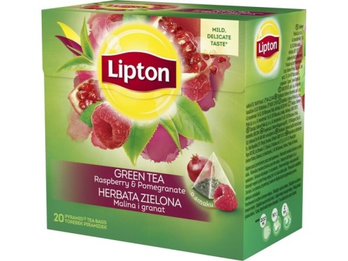 Zielona herbata Lipton piramidki malina i granat 20 torebek