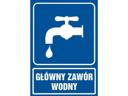 Znak PA006 BU PN 14,8x21cm Główny zawór wodny