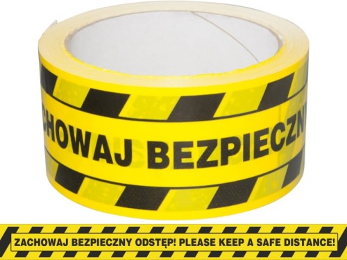 Taśma Ostrzegawcza zachowaj bezpieczny odstęp PVC Solvent 50mm x 50m 51 mic