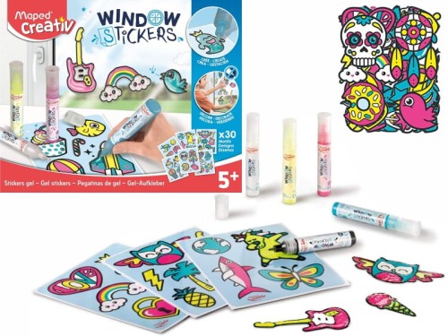 Markery żelowe Maped Creativ z farbą witrażową 5 kolorów + szablony
