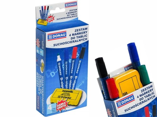 Marker do tablic suchościeralnych 4 kolory + gąbka