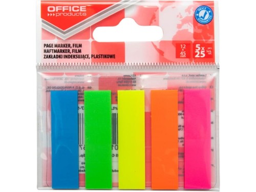 Zakładki indeksujące Office Products 12x45mm PP mix neon 5 kolorów