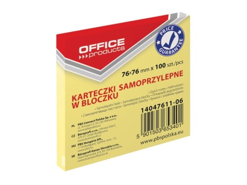 Bloczek samoprzylepny OFFICE 76x76mm 1x100 żółty
