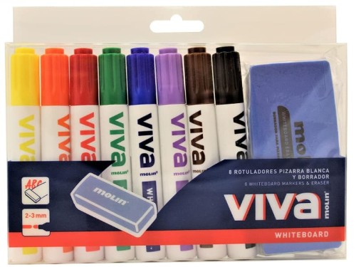 Marker suchościeralny VIVA 8 kolorów + gąbka komplet