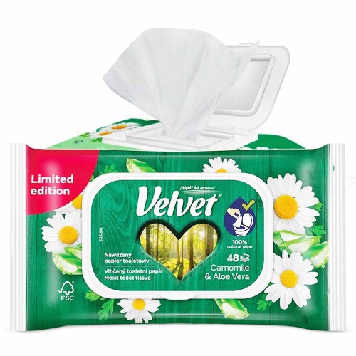 Papier toaletowy nawilżany celuloza biały VELVET rumianek i aloes 42 listki /VLK-4500008/