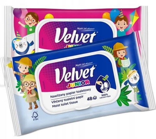 Nawilżany papier toaletowy Velvet Junior 48 szt