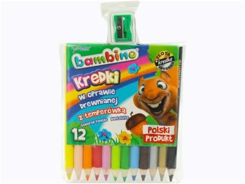 Kredki drewniane Bambino 12 sztuk + temperówka