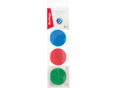 Magnesy do tablic okrągłe Berlingo ULTRA MOCNE 40mm 4 sztuki mix kolorów