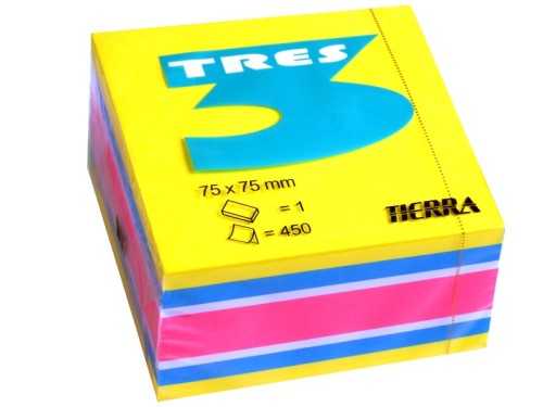 Kostka samoprzylepna Tres 75x75mm Energy żółta 450 kartek