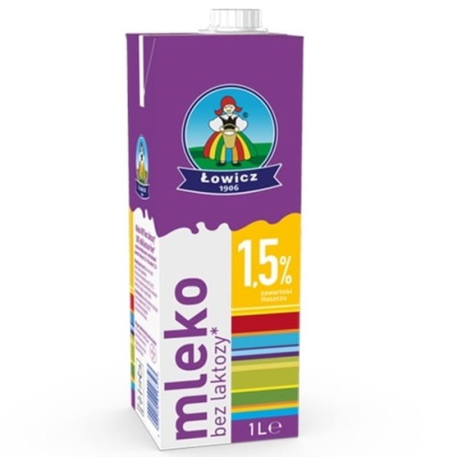 Mleko UHT ŁOWICKIE bez laktozy 1,0 L 1,5% 1szt.