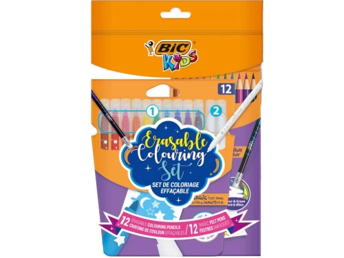 Zestaw BIC Kids Erasable Coloring Set Pouch flamastry magiczne + kredki wymazywalne 12+12 sztuk