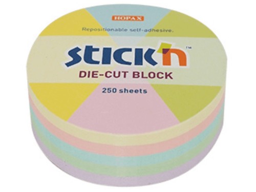 Karteczki samoprzylepne Stick'n notes koło 67x67mm 5 kolorów pastelowych 250 kartek