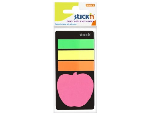 Zakładki indeksujące Stick'n 45×12mm neon + notes jabłuszko