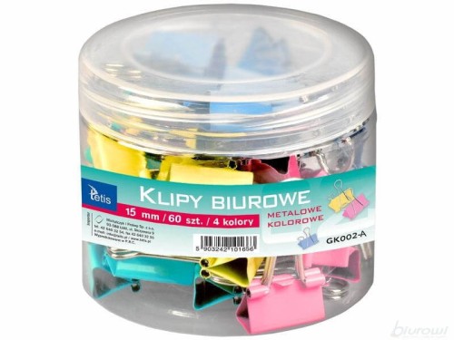 Klip biurowy pastelowy 15mm TETIS 60szt. /GK002-A/