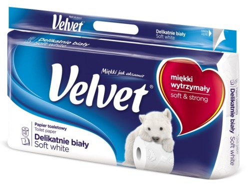 Papier toaletowy Velvet delikatnie biały 3 warstwowy 8 rolek