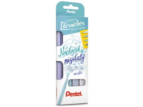 Zestaw pisaków do kaligrafii Pentel 4 kolory niebieskie migdały