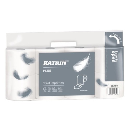 Papier toaletowy celuloza biały 3-warstwowy 3x15,5g 17,25m niepylący KATRIN PLUS 8szt. /16525/