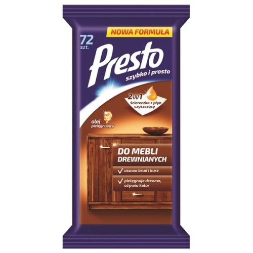 Ściereczki nawilżane do mebli drewnianych PRESTO 72szt. /HR-011484/
