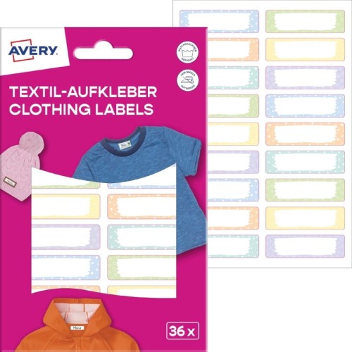 Naklejki na ubrania 46x13mm samoprzylepne AVERY ZWECKFORM pastelowe 36szt.