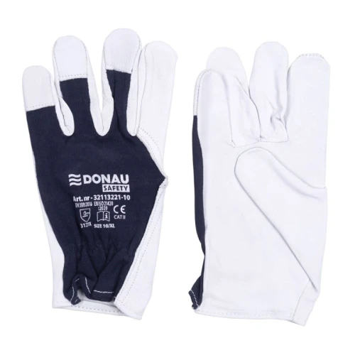 Rękawice montażowe z kozią skórą po stronie dłoni DONAU SAFETY rozmiar XL/10  biało-granatowe ze ściągaczem 2szt.
