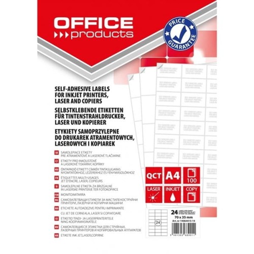 Etykiety papierowe 70x35mm OFFICE PRODUCTS 100ark 2400etykiet białe