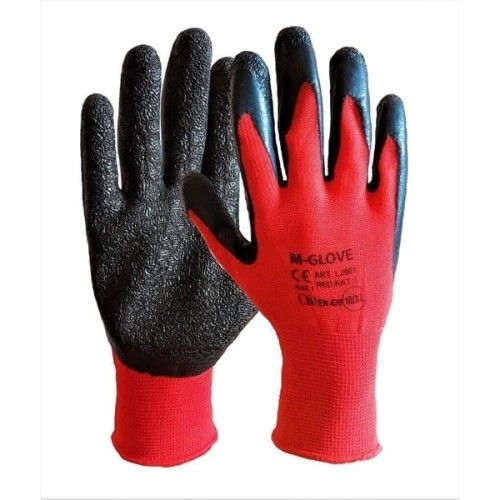 Rękawice ochronne poliester powlekane lateksem M-GLOVE L2001 rozmiar L/9 czerwono-czarne