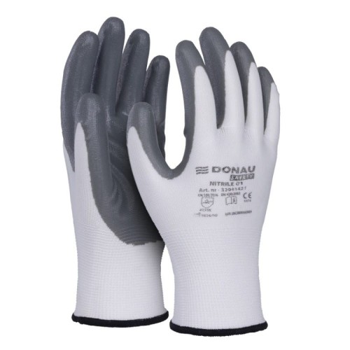 Rękawice montażowe DONAU SAFETY NITRILE 01 rozmiar XL/10 biało-szare 2szt.