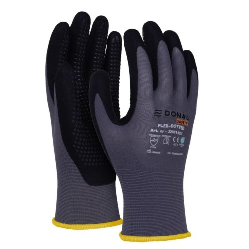 Rękawice montażowe DONAU SAFETY FLEX-DOTTED rozmiar M/8 szaro-czarne 2szt.