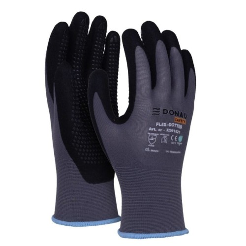 Rękawice montażowe DONAU SAFETY FLEX-DOTTED rozmiar L/9 szaro-czarne 2szt.