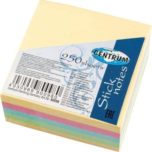Notes samoprzylepny 51x51mm 250 kartek mix kolorów pastelowy CENTRUM 1szt.