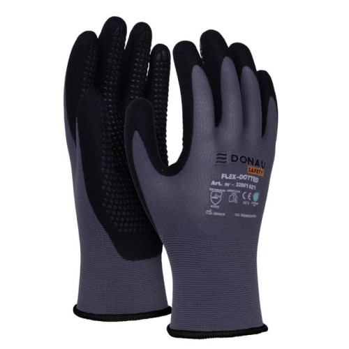 Rękawice montażowe DONAU SAFETY FLEX-DOTTED rozmiar XL/10 szaro-czarne 2szt.