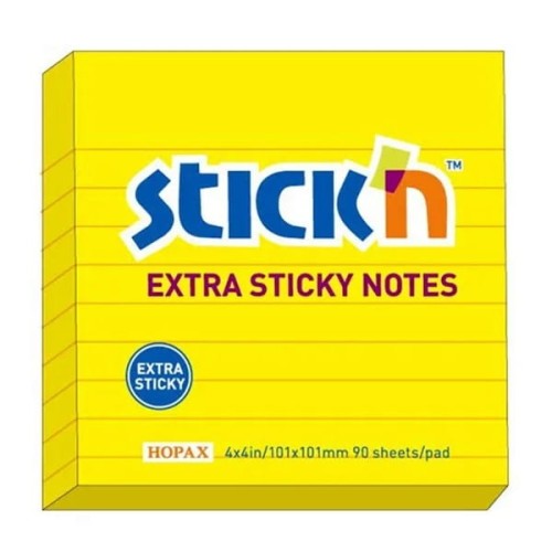 Notes samoprzylepny 101x101mm 90 kartek w linie neon żółty STICKN EXTRA STICKY