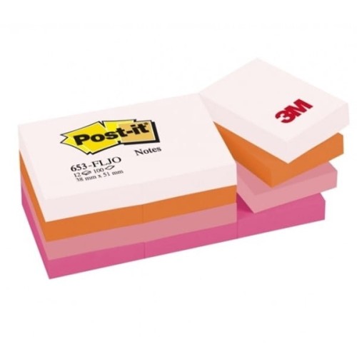 Notes samoprzylepny 38x51mm 12x100 kartek 653-FLJO FLUO paleta radosna 3M POST-IT