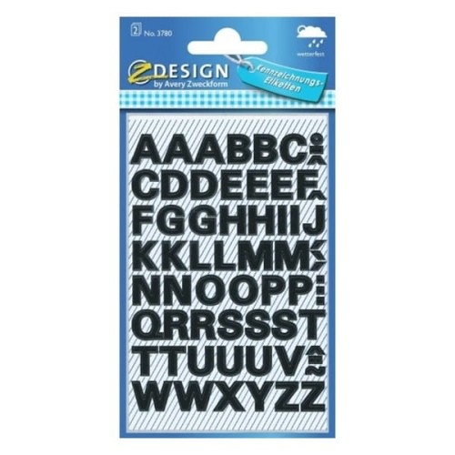 Naklejki Z DESIGN-litery  (38 pkt./9,5 mm) czarne-wodoodporne AVERY ZWECKFORM 130szt.
