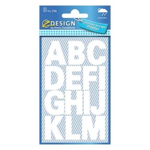 Naklejki Z DESIGN-litery(100 pkt./25 mm) białe-wodoodporne AVERY ZWECKFORM 30szt.
