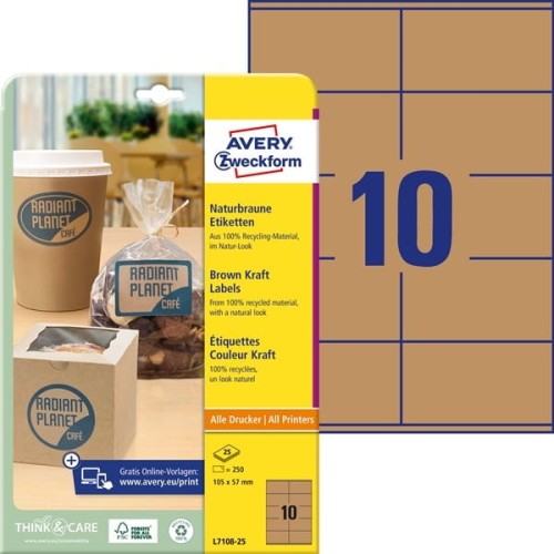 Etykiety papierowe 105x57mm AVERY ZWECKFORM 25ark 250etykiet brązowe